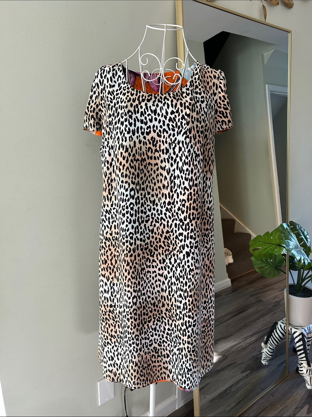 Chico's Reversible Floral-Animal Print Shift Slit Sleeve Dress